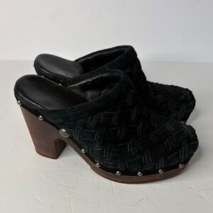 UGG Arroyo Black Woven Suede Heeled Clogs